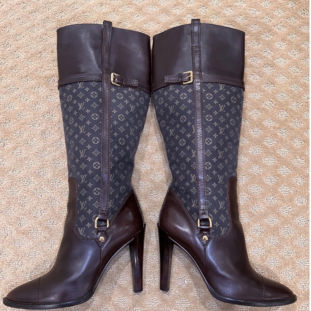 ⭐️ Authentic Louis Vuitton Tall Mini Lin Monogram & Leather LV Boots Size 9/40⭐️